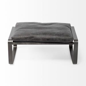 Hornet II 14"H Black Leather Black Metal Base Ottoman