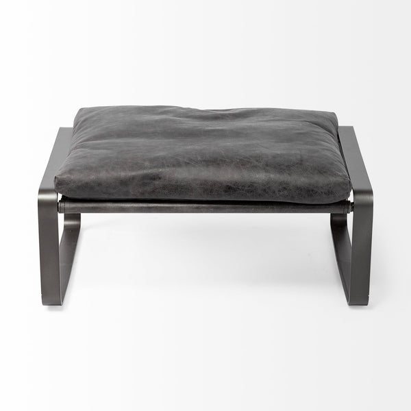 Hornet II 14"H Black Leather Black Metal Base Ottoman