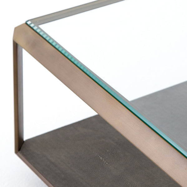 Shagreen Shadow Box Coffee Table-Brass