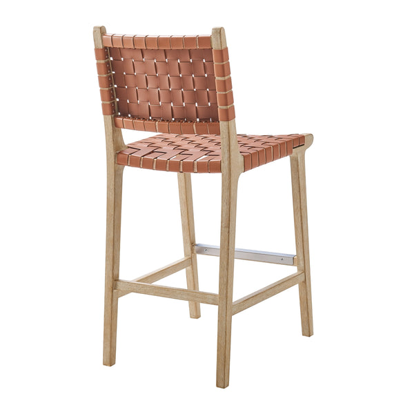 Marco Faux Leather Counter Stool Drift Wood Frame, Ochre Brown 