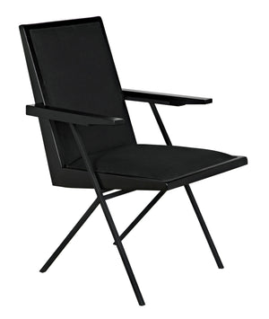 Henderson Sungkai/Mindi and Industrial Steel Chair in Charcoal Black with Black Cotton Fabric