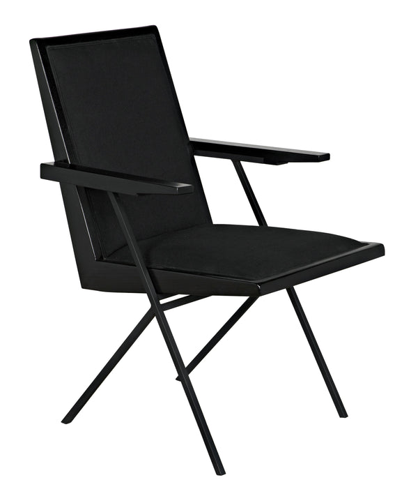 Henderson Sungkai/Mindi and Industrial Steel Chair in Charcoal Black with Black Cotton Fabric
