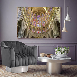 Noel Accent Chair In Grey Velvet And Chrome Swivel Base