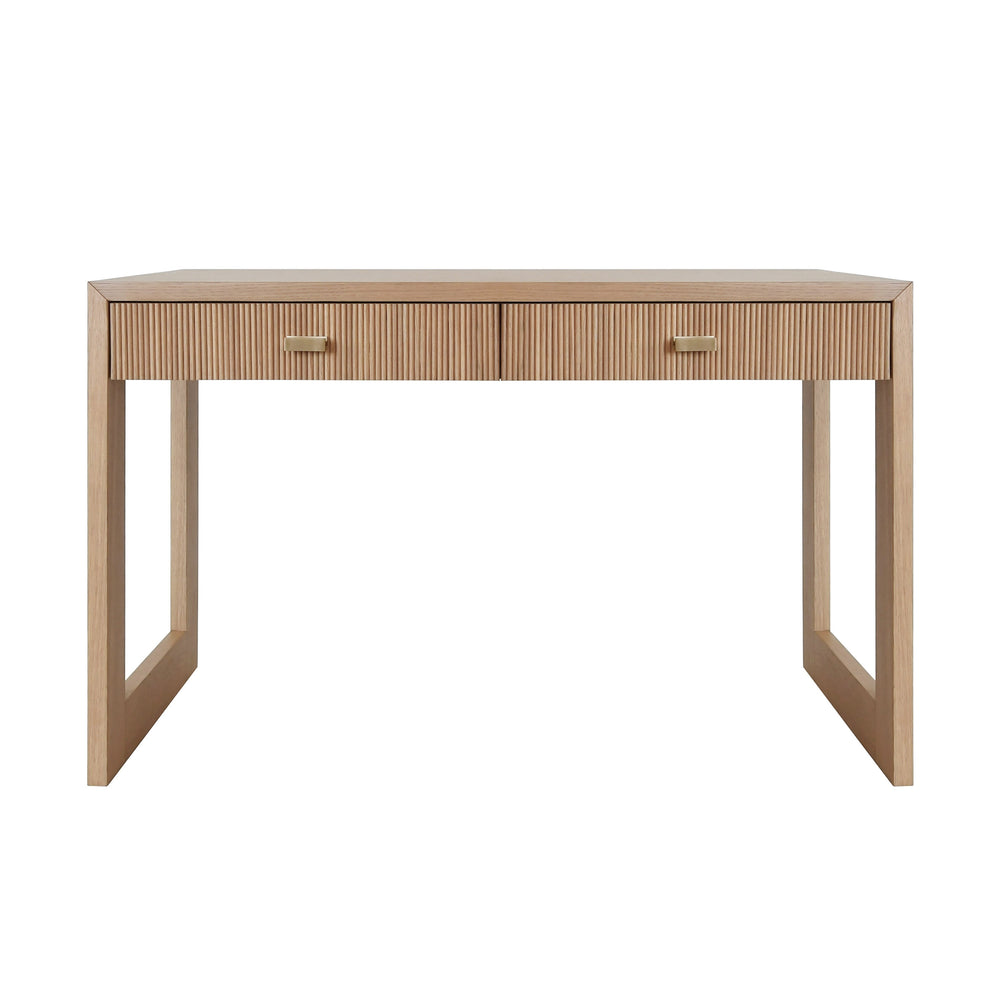 TWO DRAWER DESK WITH FLUTED DETAIL IN NATURAL OAK