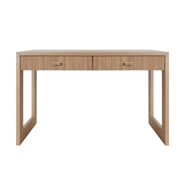 TWO DRAWER DESK WITH FLUTED DETAIL IN NATURAL OAK