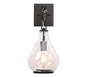 Tear Drop Hanging Wall Sconce, Clear Glass and Bronze