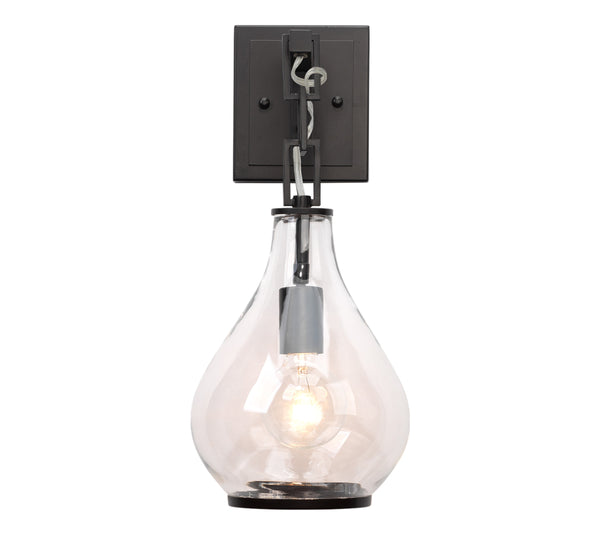 Tear Drop Hanging Wall Sconce, Clear Glass and Bronze
