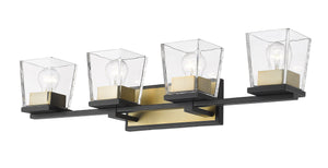 Bleeker Street 4 Light Vanity in Matte Black + Olde Brass Finish