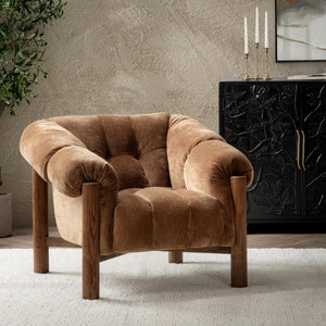 Sansa Upholstered Accent Chair with Oak Wood Arms - Bronze