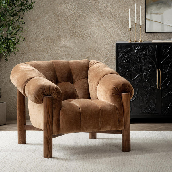 Sansa Upholstered Accent Chair with Oak Wood Arms - Bronze