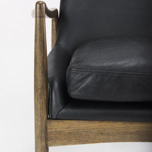 Westan Black Genuine Leather W/Medium Brown Wood Accent Chair