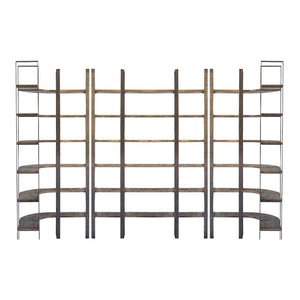 Taunton I 80L x  10.5W x 90H Brown Wood and Black Iron Six Shelving Unit