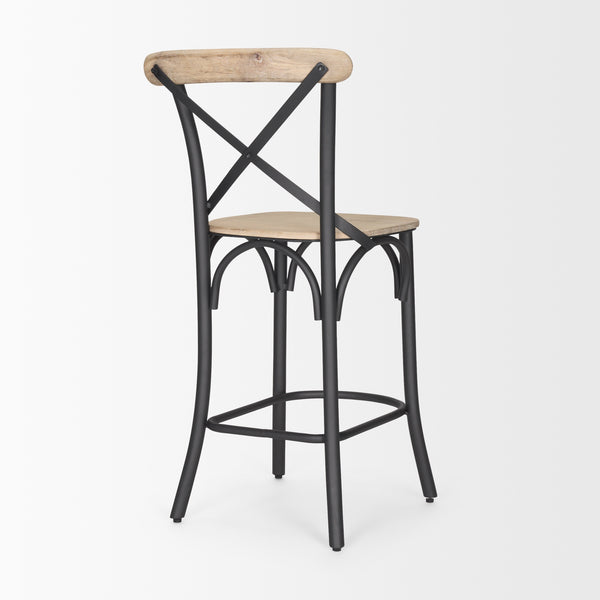 Etienne Light Brown Wood w/ Iron Metal Counter Stool
