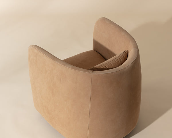 EMILIE SWIVEL LOUNGE CHAIR - NUBUCK TAN LEATHER