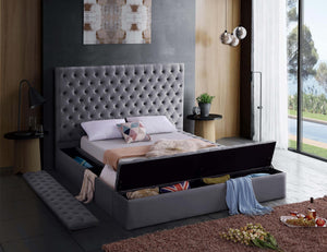 Randal King Bed In Grey Velvet