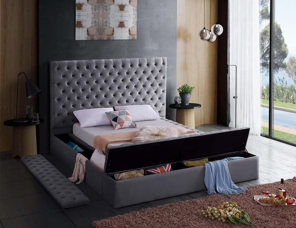 Randal King Bed In Grey Velvet