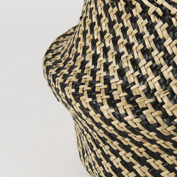 Gaia  17.7L x 17.7W x 20.5H Set of 3 Light and Dark Brown Cross Patterend Belly Seagrass Basket