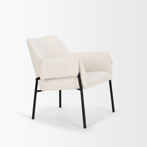 Brently Accent Chair w/ Cream Boucle Fabric & Matte Black Metal Legs