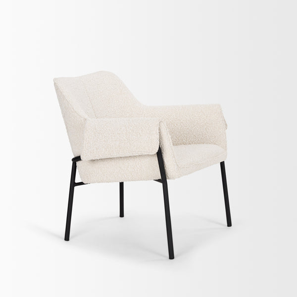 Brently Accent Chair w/ Cream Boucle Fabric & Matte Black Metal Legs
