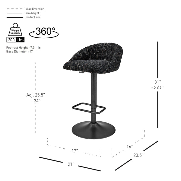 Jorrell KD Boucle Gaslift Swivel Bar Stool, Zenith Black