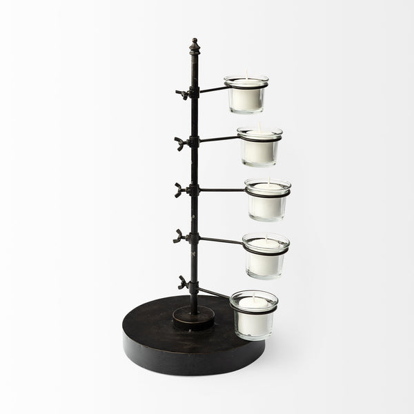 Jaran Black Metal Five Armed Tealight Table Candle Holder