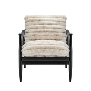 Edmond Faux Fur/Faux Leather Accent Arm Chair, Chrestville Sand/Black