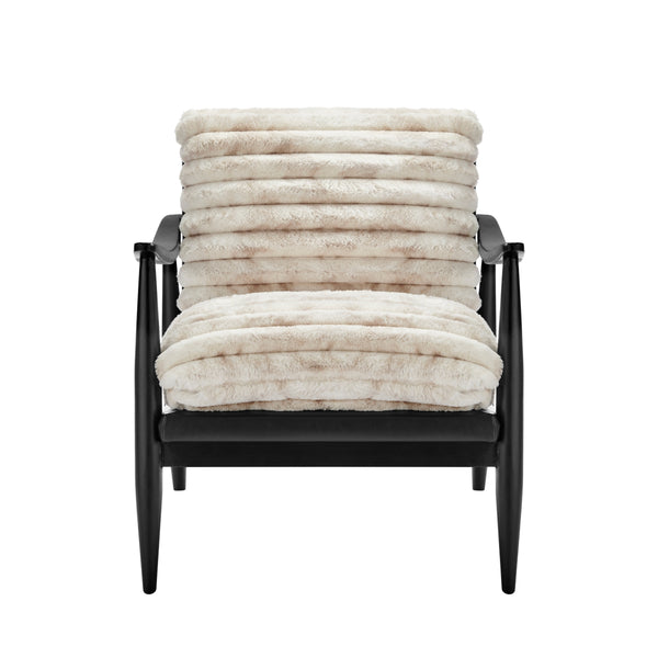 Edmond Faux Fur/Faux Leather Accent Arm Chair, Chrestville Sand/Black