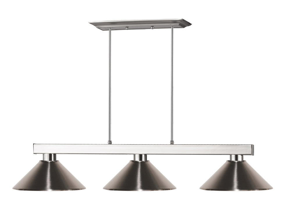 Players 3 Light Billiard Light in Brushed Nickel Finish