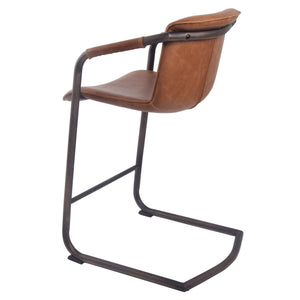 Indy Counter Stool w/ Arms Rubbed Gold Frame In Antique Cigar Brown