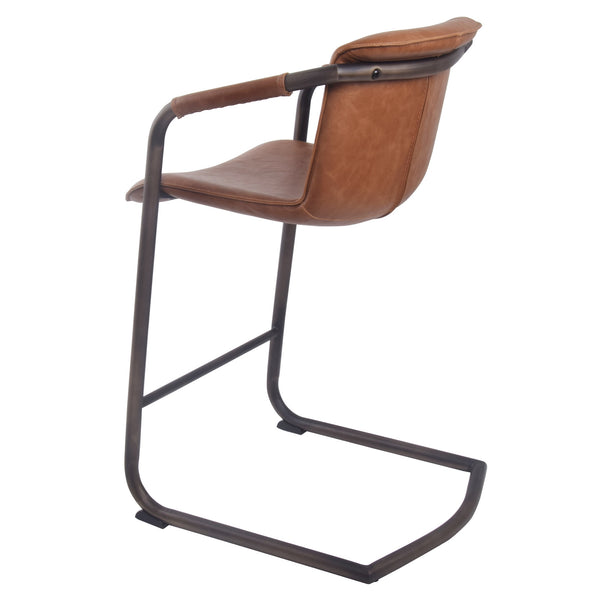 Indy Counter Stool w/ Arms Rubbed Gold Frame In Antique Cigar Brown