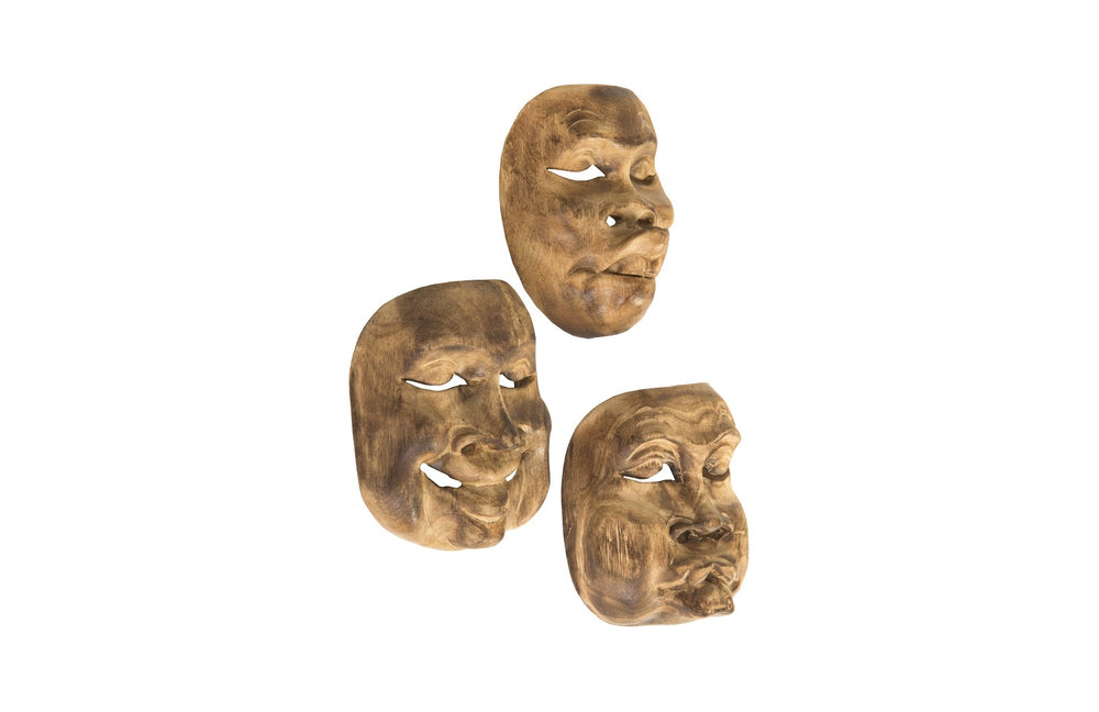 Indonesian Masks, Set of 3, Teak Wood, Assorted