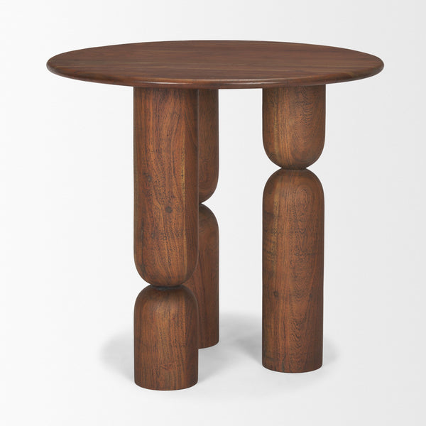 Sonel Pedestal Medium Dark Brown Acacia Wood Foyer Table