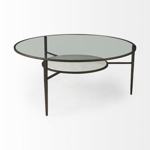Felicity 36.0L x 36.0W x 16.0H Marble Top W/Iron Frame Coffee Table