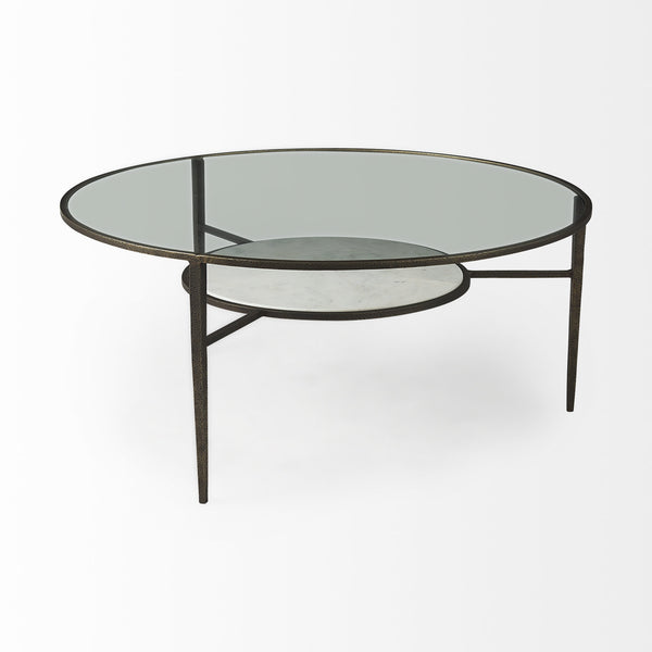 Felicity 36.0L x 36.0W x 16.0H Marble Top W/Iron Frame Coffee Table