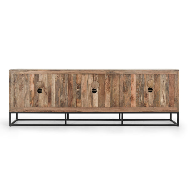 Flint Solid Wood 6Dr Cabinet with Black Iron Base - Coastal White
