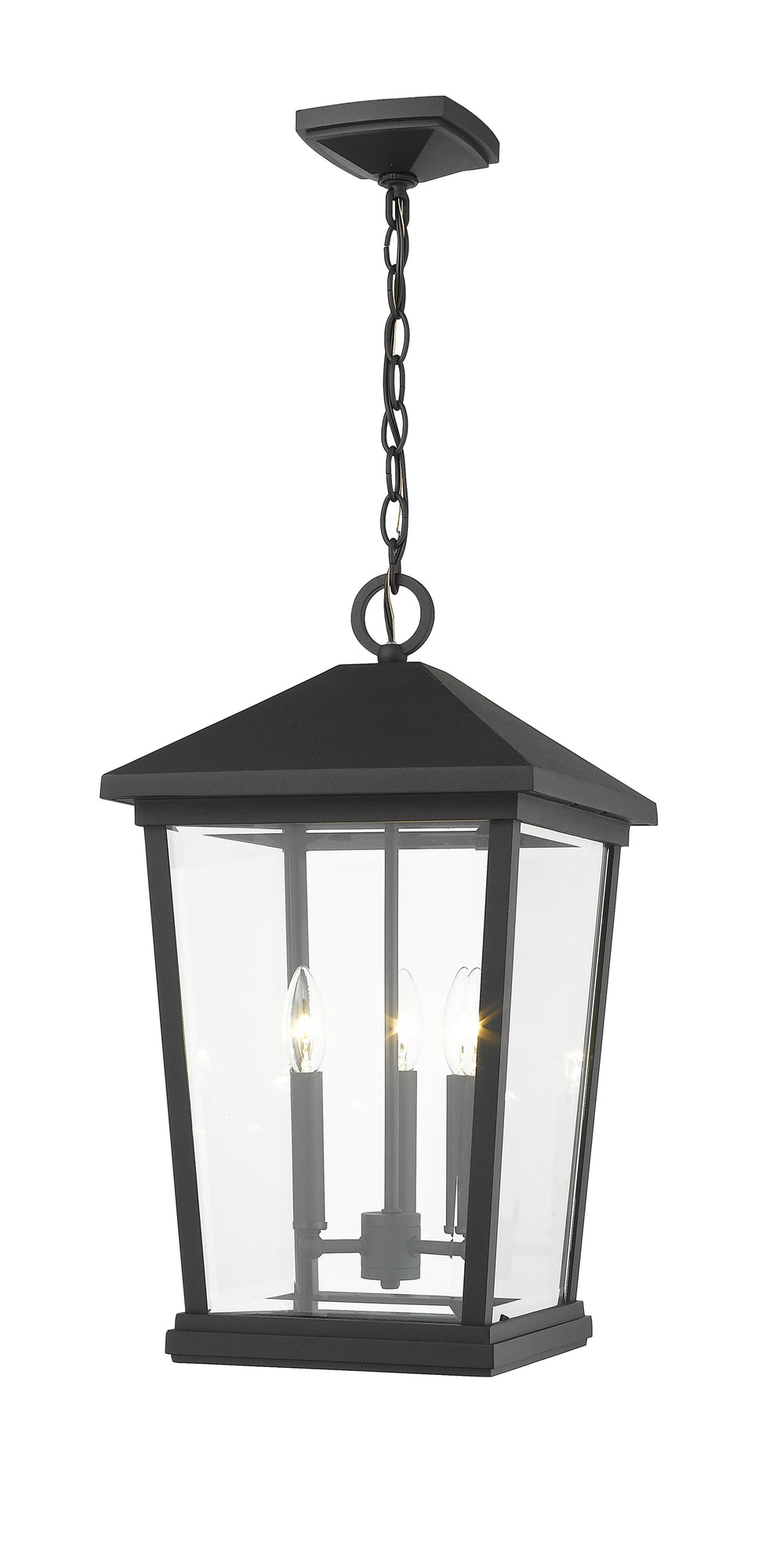 Beacon 3 Light Outdoor Chain Mount Ceiling Fixture in Black Finish