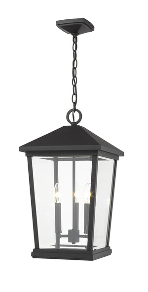 Beacon 3 Light Outdoor Chain Mount Ceiling Fixture in Black Finish