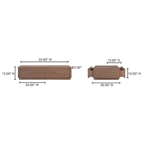 Moe's Round Off Coffee Table with Storage in Walnut Brown