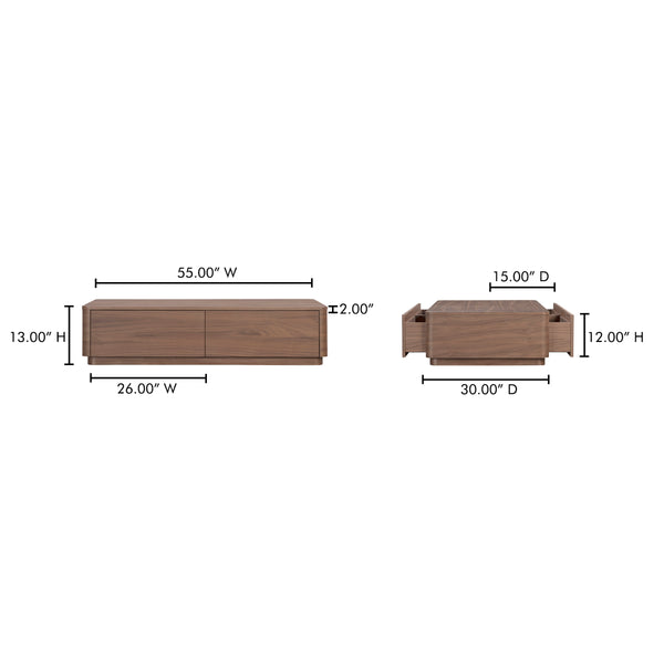 Moe's Round Off Coffee Table with Storage in Walnut Brown