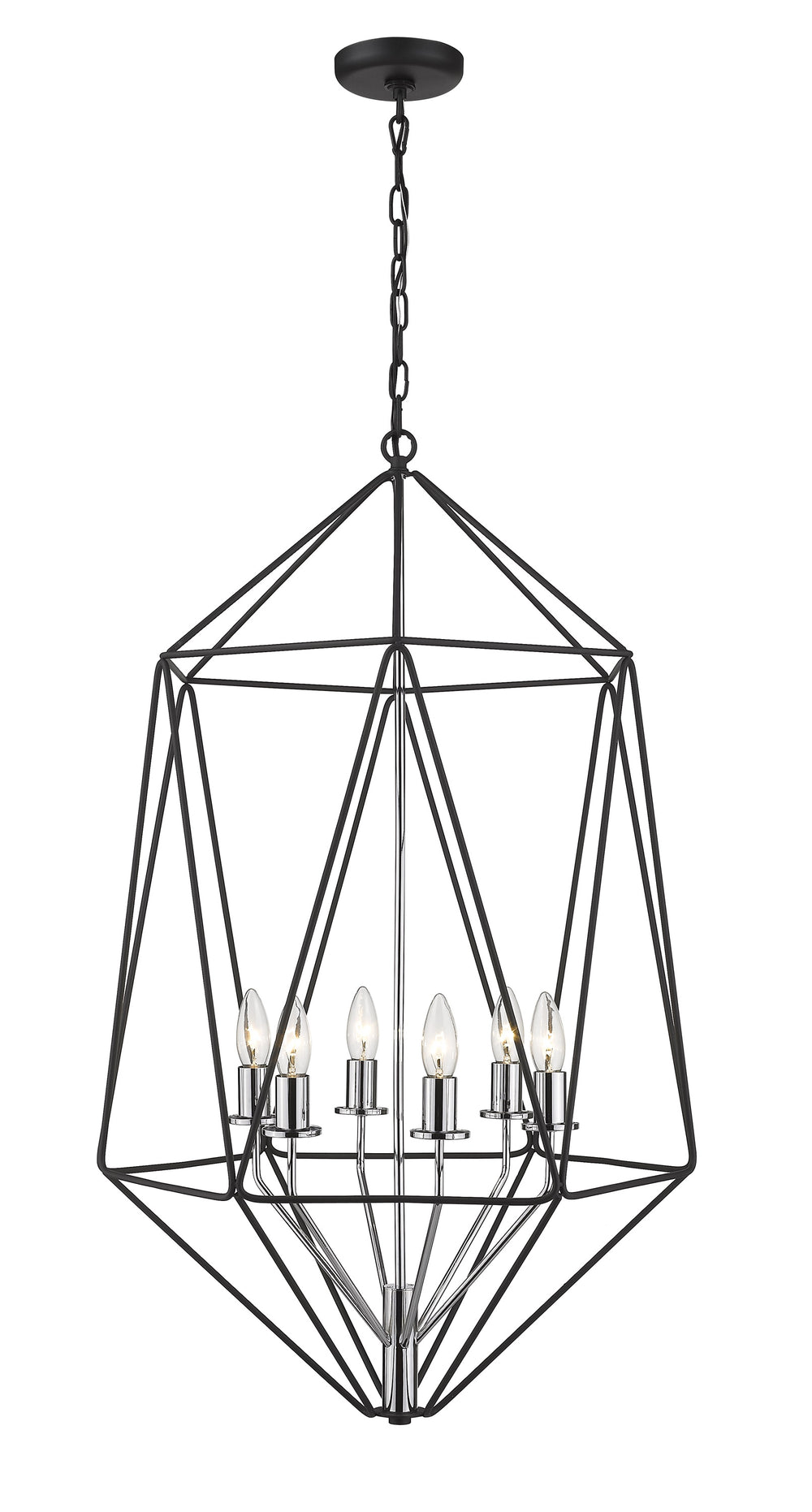 Geo 6 Light Chandelier in Matte Black + Chrome Finish