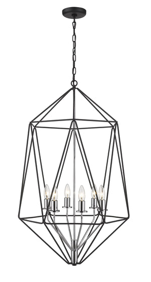 Geo 6 Light Chandelier in Matte Black + Chrome Finish