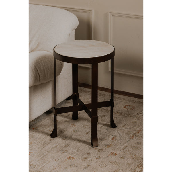 Moe's Holli Side Table White Marble with Bronze Frame