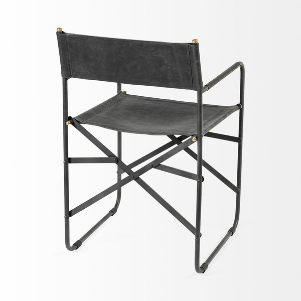 Direttore Black Iron Frame Black Leather Dining Chair