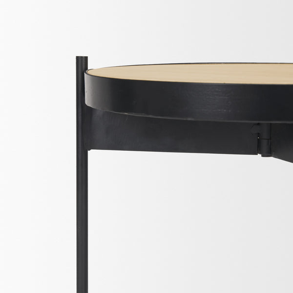 Wade Travertine Marble w/ Matte Black Metal End Tables
