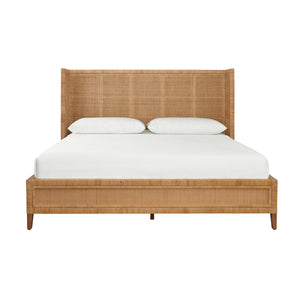 WINGED HEADBOARD AND PLATFORM IN RADIO WEAVE WRAPPED RATTAN, KING SIZE