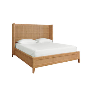 WINGED HEADBOARD AND PLATFORM IN RADIO WEAVE WRAPPED RATTAN, QUEEN SIZE