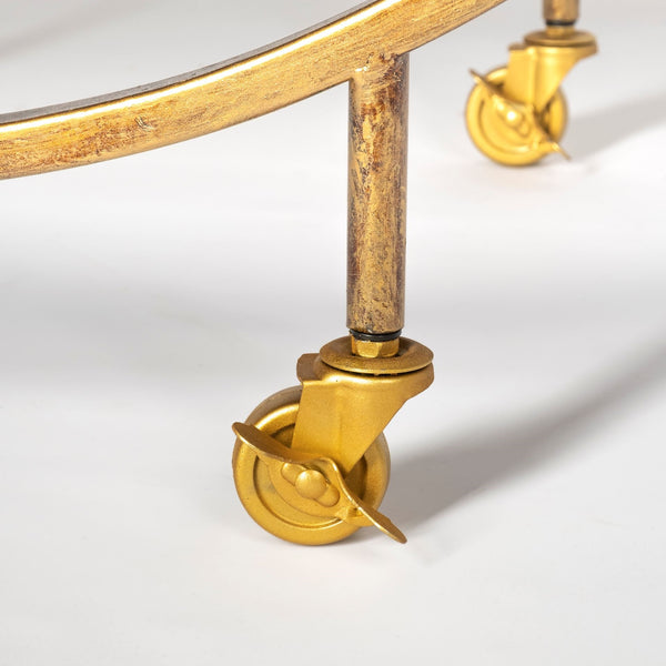 Carola Gold Frame Two-Tier Glass Shelves w/Stemware Holder Bar Cart
