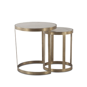 Michaelangelo White Marble Side Tables with Antique Gold Base, Set of 2
