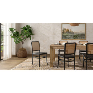 Sonora Rattan Dining Side Chair Wood Seat, Black/Natural