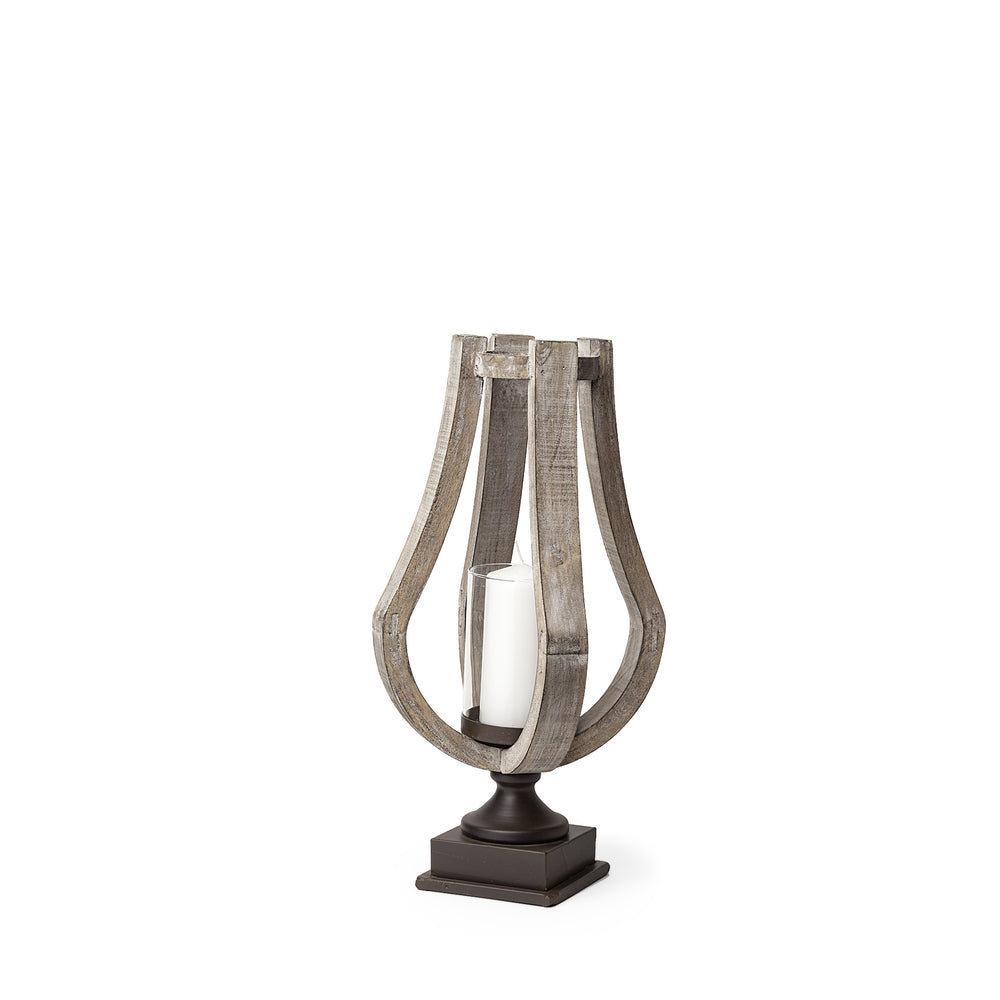 Brillion Small Rustic Wood Metal Table Candle Holder